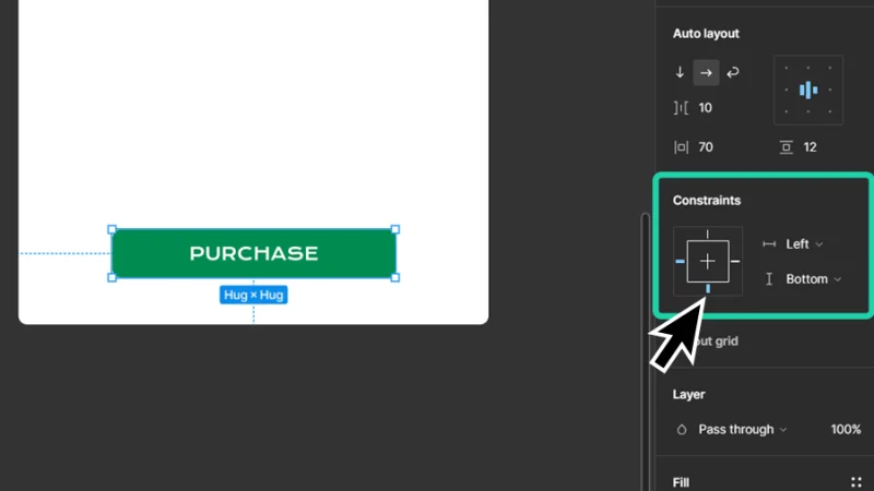 call to action purchase button constraint to left and bottom in figma