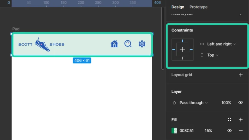 nav frame constraint to left and right horizontal rule in figma