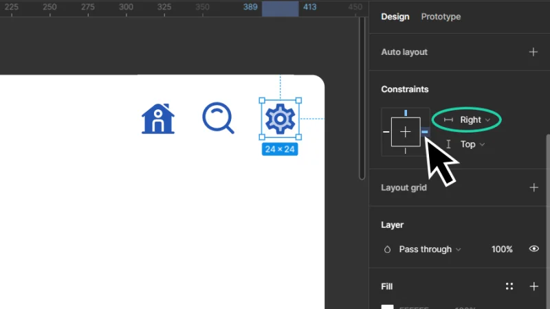 using the constraint box to set a top and right rule in figma