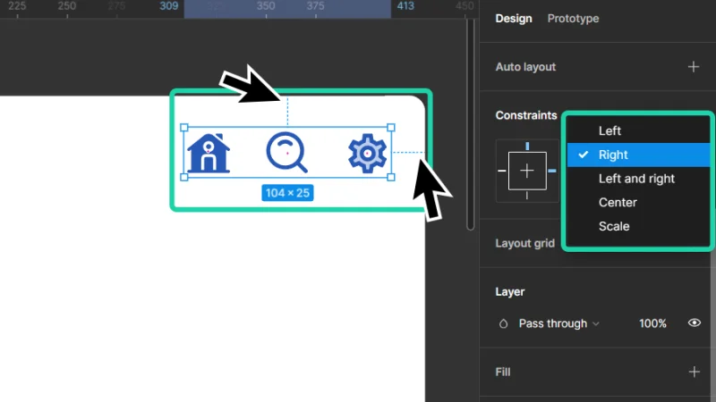 constraint rules drop down menu highlighted in the constraints panel in figma