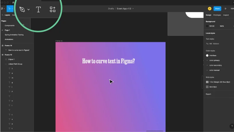 Screenshot of Figma screen with detail of Type tool