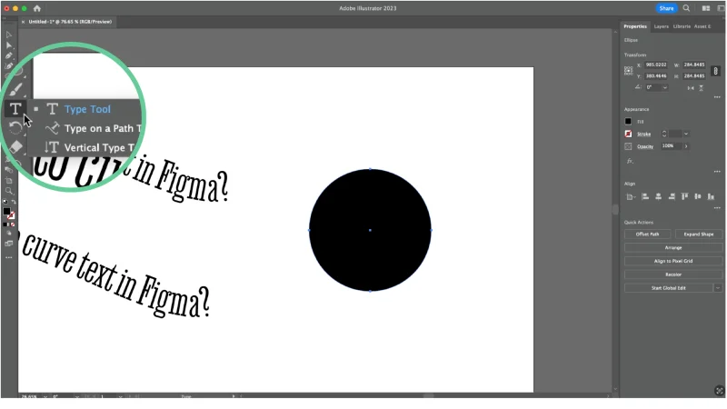 Screenshot of the Type Tool menu in Illustrator.