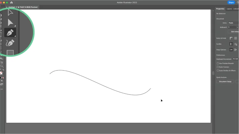Screenshot of Pen Tool and wavy line in Illustrator.