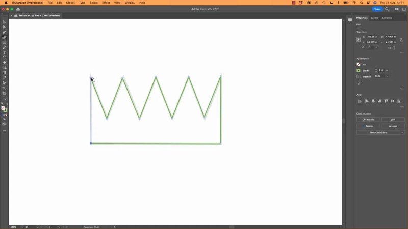 Adobe Illustrator workspace demonstrating how to draw sharp corner anchor points for a zigzag crown shape using the Curvature tool.