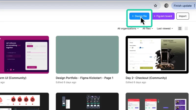 create a new design file button highlighted in figma