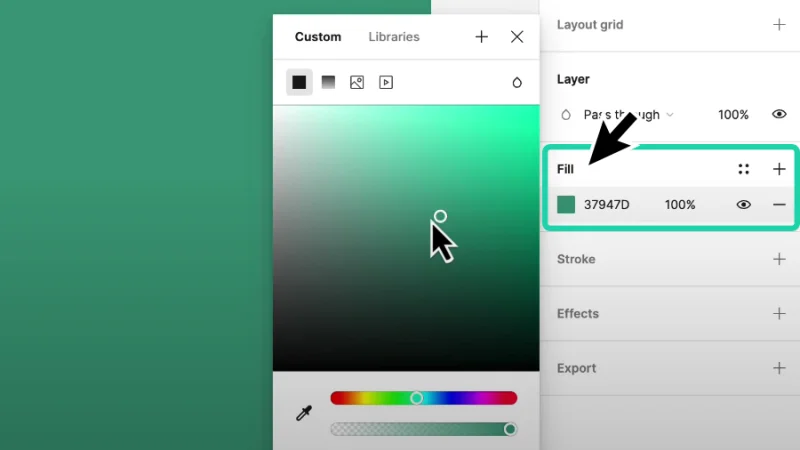 Using color picker to add fill color to homepage parent frame in figma