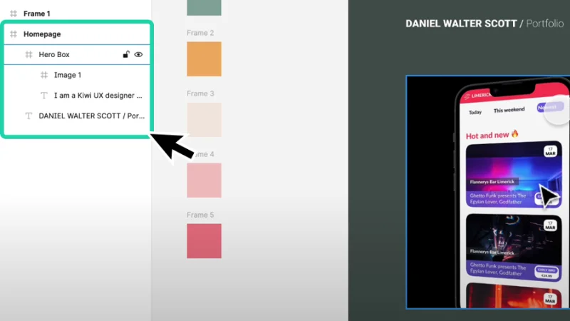 homepage parent frame layer preview in figma