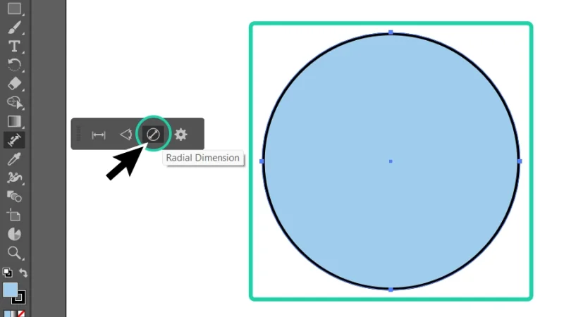 radial dimension type highlighted in taskbar in adobe illustrator