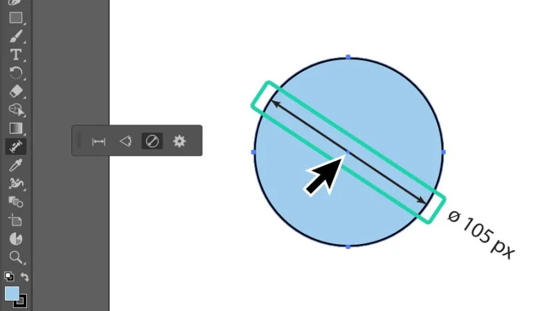 105 pixels diameter dimension line in adobe illustrator