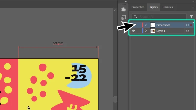 dimensions layer view from the layers panel in adobe illustrator
