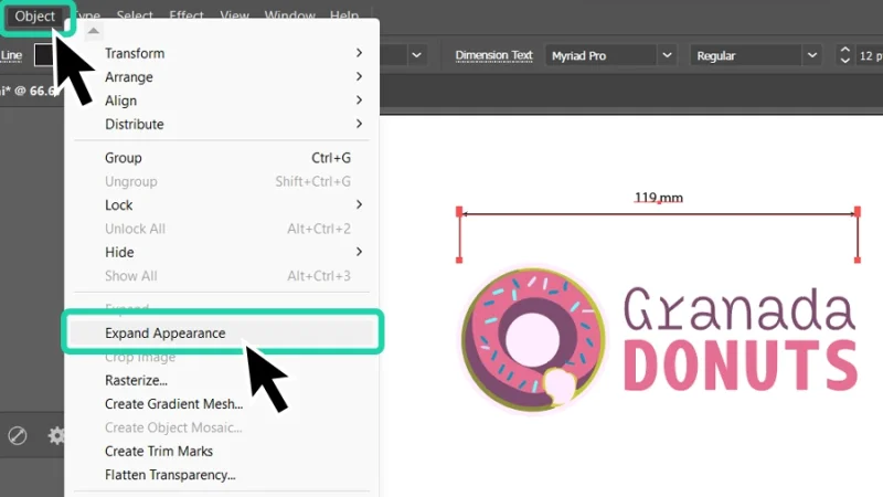 expand appearance option highlighted in adobe illustrator