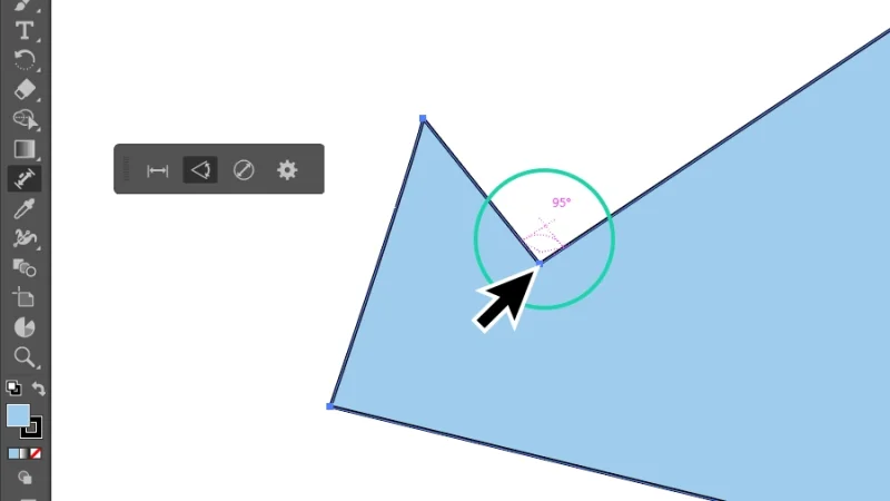 highlighted 95 degree angular dimension in adobe illustrator