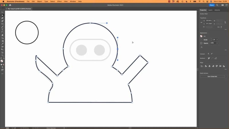 Adobe Illustrator workspace displaying a completed vector character outline containing both straight segments and smooth curves, demonstrating advanced Pen Tool path composition.