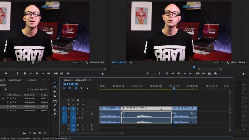 Premiere Pro timeline displaying trimmed clips with an empty gap between 