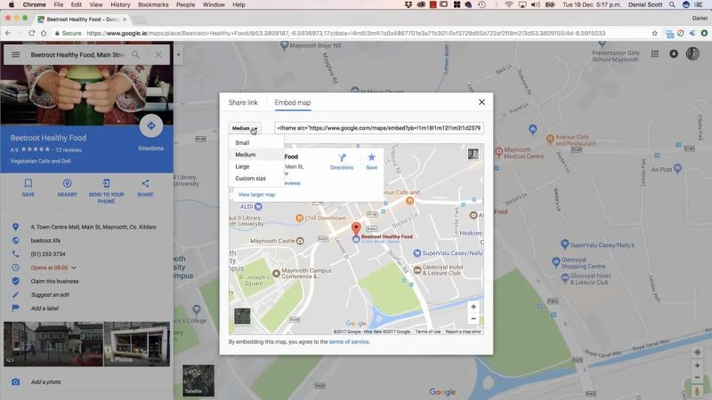 Google Maps webpage showing an 