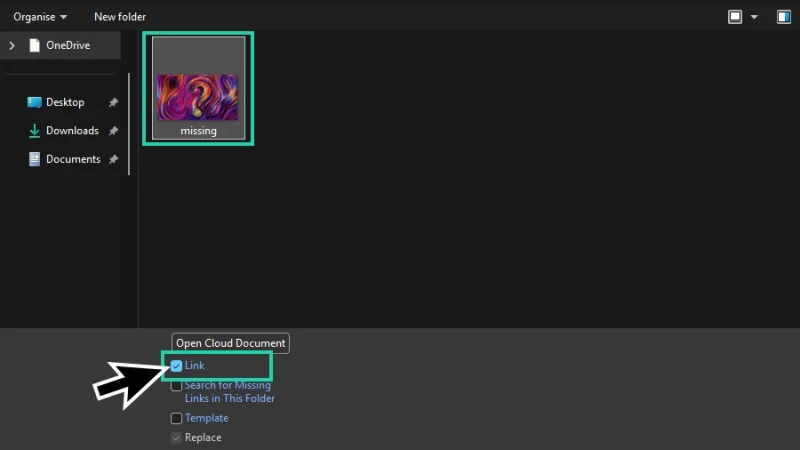 link checkbox highlighted in the place window in illustrator