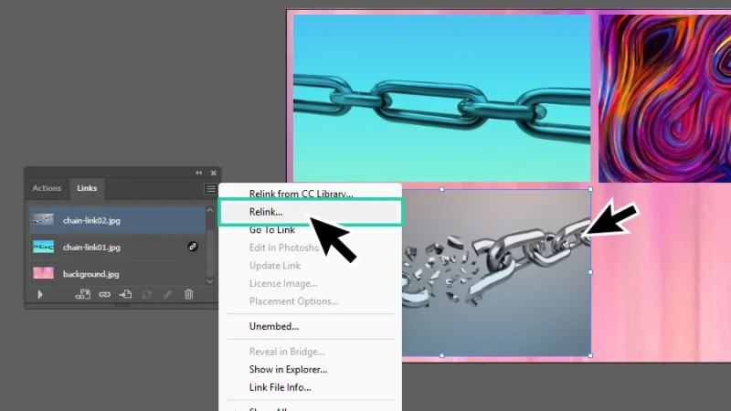 using the relink option to link an embedded back to its initial file in illustrator