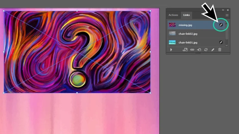 new placed image tagged with a link icon in the links panel in illustrator