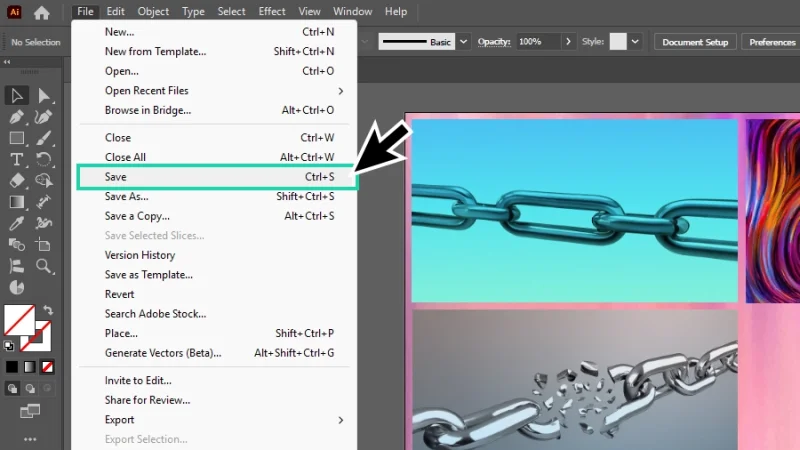 saving a file using the file menu and save command in illustrator