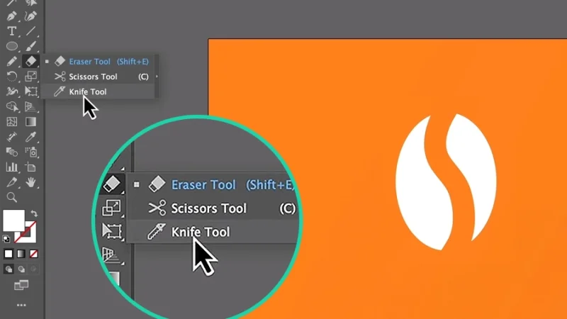 picking the knife tool from the left toolbar in adobe illustrator