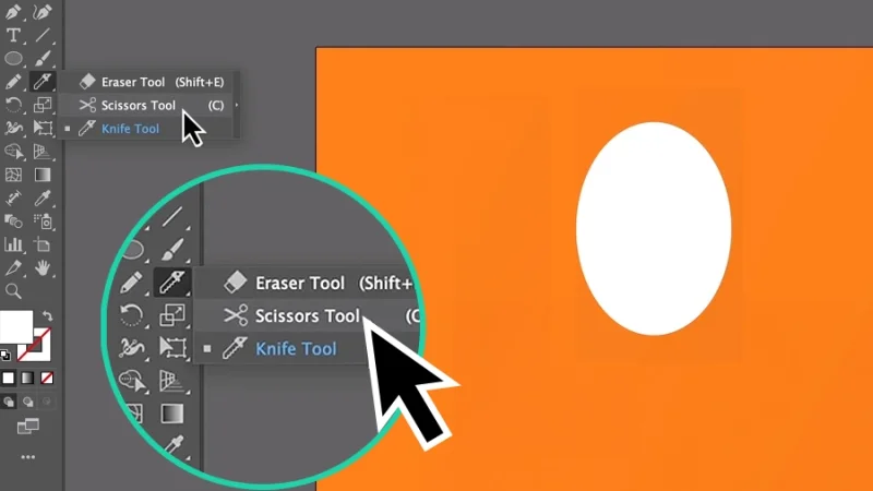 picking the scissors tool from the left toolbar in adobe illustrator