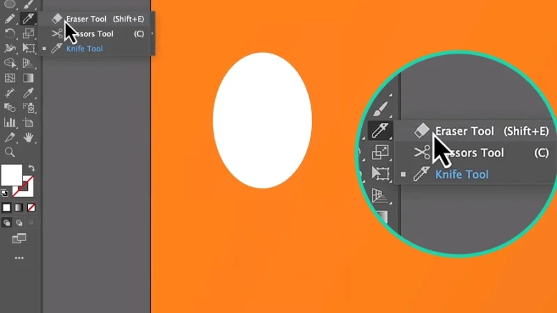 highlighting the eraser tool from the left  toolbar in adobe illustrator