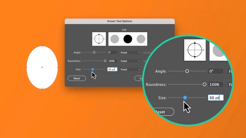eraser tool options panel in adobe illustrator