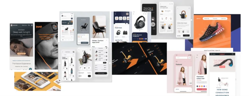 Screenshot of moodboard of a selections of apps and website designs