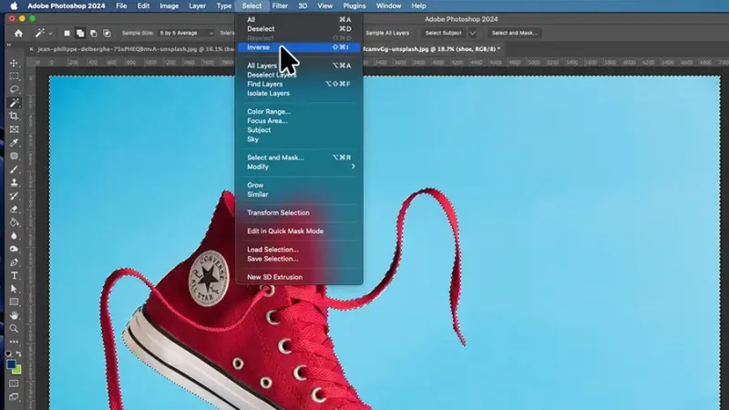 Arrow selecting a menu item in Photoshop