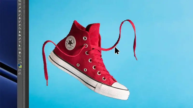 Red shoe on blue background