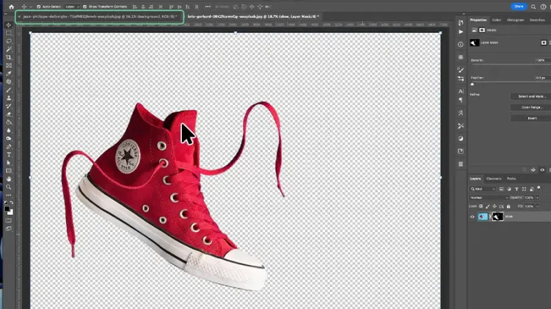 Red shoe on a transparent background in Photoshop