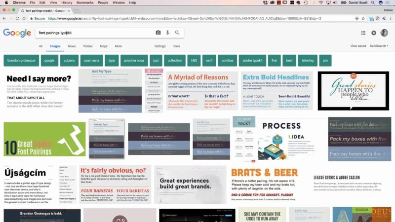 Image search makes it quick to compare a wide range of ready-made Typekit pairings.