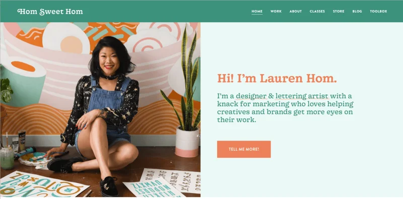 Screenshot from a website page with image of a woman sitting on the floor and text and button on the right.