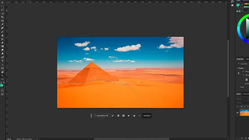 A photo of a selection area below a pyramid in adobe photoshop