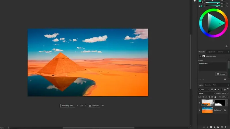 A photo of a pyramid with a body of water in adobe photoshop