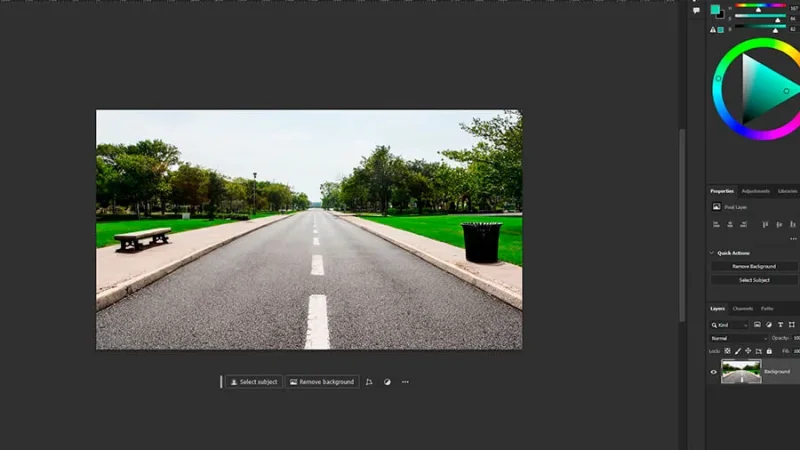 A photo of a two lane road in adobe photoshop