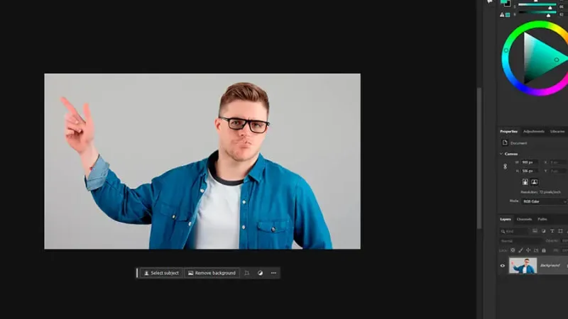 A photo of a man in a white t-shirt in adobe photoshop