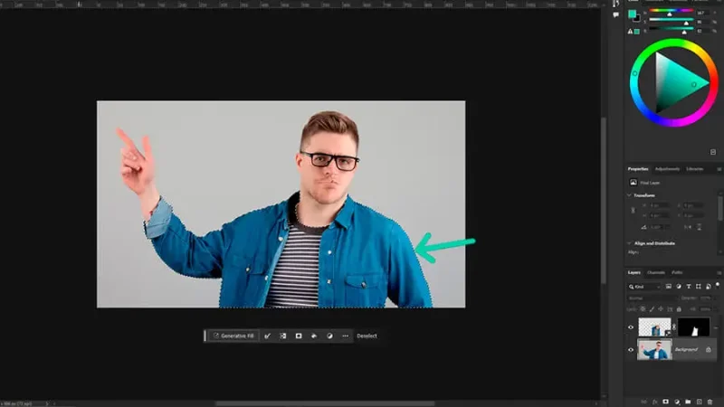 A photo of a man in a striped t-shirt in adobe photoshop