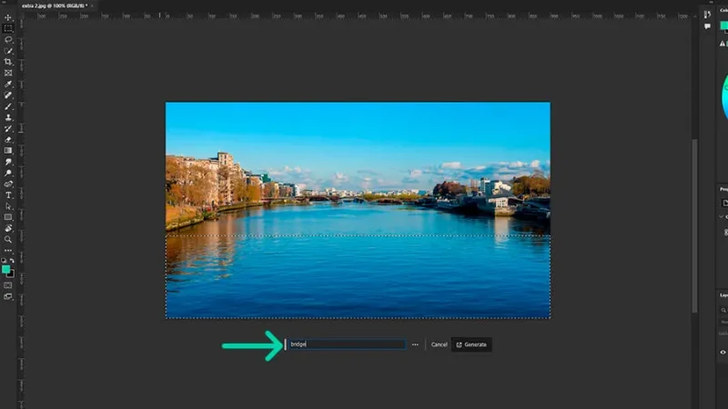 A photo of a river by a city in adobe photoshop