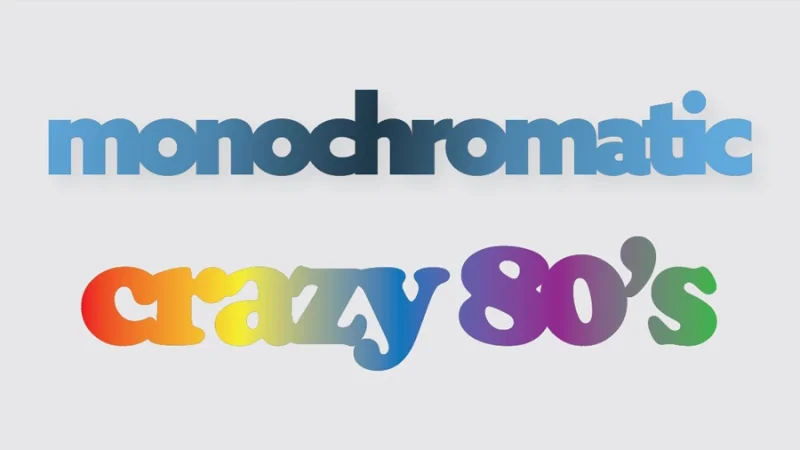 two examples of monochromatic and colorful gradients in adobe illustrator