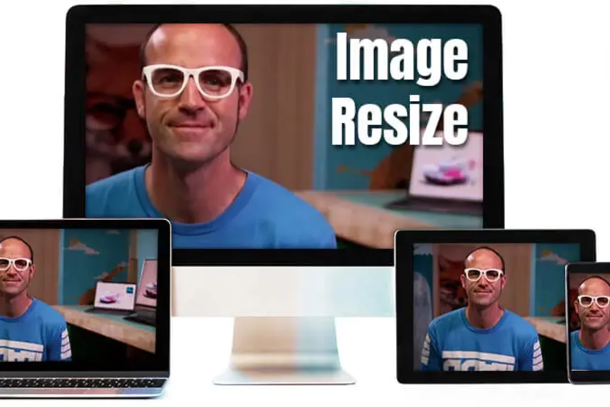 Daniel Scott's face with the photoshop logo and text Image Resize