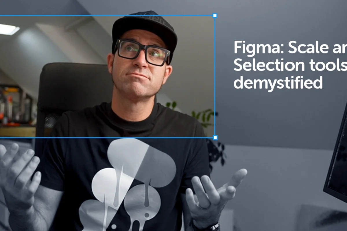 A photo of Dan Scott with the text scale and selection tools in figma overlayed