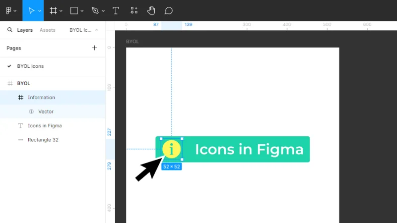 aligning vector icon with rectangle shape and text object in figma
