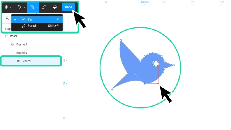 adjusting vector shape with vector drawing tools in figma