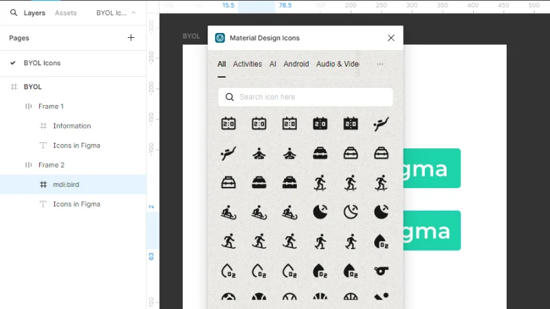 material design icons plugin interface preview in figma