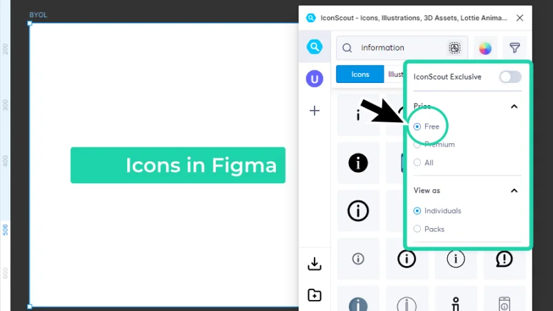 applying the free filter category to icon search in iconscout plugin