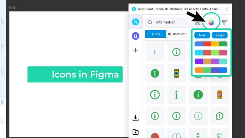 applying color palettes to icon search results in iconscout