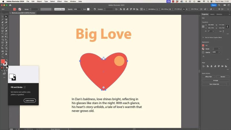 Adobe Illustrator workspace showing a layout with the words 