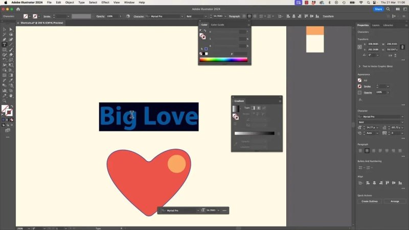 The Type tool active in Adobe Illustrator, with the words 