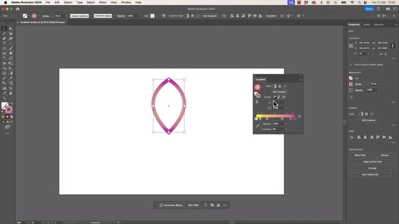 The Gradient panel active in Adobe Illustrator, showing the cursor selecting the 